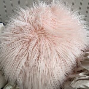 Pottery Barn dorm  Pink Faux Fur Pillow round
